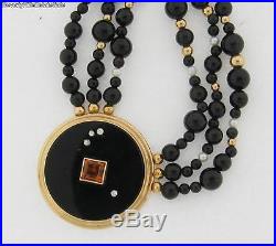 Antique Art Deco 14k YG Black Onyx Diamonds Citrine Designer Beaded Necklace