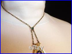 Antique Art Deco 14kt SOLID Gold, Pearls, Emeralds, Yellow Diamonds 17 Necklace