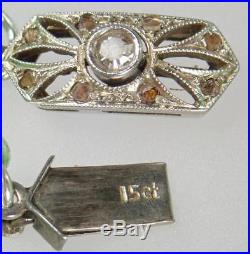 Antique Art Deco 15K Gold Diamond Crystal Grade A Jade Jadeite Bead Necklace GIA