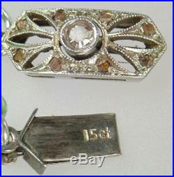 Antique Art Deco 15K Gold Diamond Rock Crystal A Jade Jadeite Bead Necklace GIA
