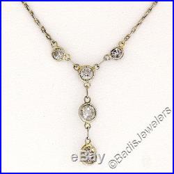 Antique Art Deco 18K White Gold Petite 16.55ctw European Diamond Drop Necklace