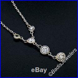 Antique Art Deco 18K White Gold Petite 16.55ctw European Diamond Drop Necklace