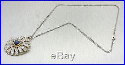 Antique Art Deco 18k Multi Gold 3.40ctw Diamond Sapphire Daisy Pendant Necklace