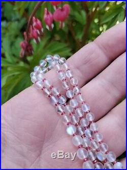 Antique Art Deco 18k White Gold Moonstone Pink Spinel Diamond Beads Necklace