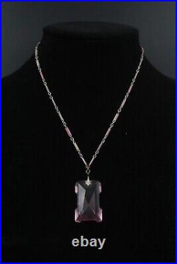 Antique Art Deco 1910 Pink Czech Enamel Necklace