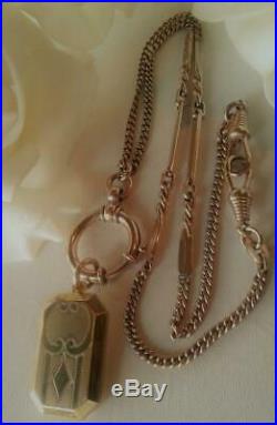 Antique Art Deco 1920's 12 Ct Gold Gf Photo Locket Pendant Watch Chain Necklace