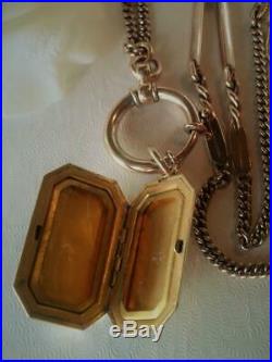 Antique Art Deco 1920's 12 Ct Gold Gf Photo Locket Pendant Watch Chain Necklace