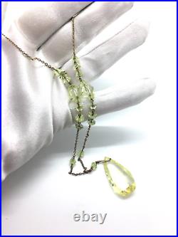 Antique Art Deco 1920's Costume Uranium Vaseline Glass Pendant Necklace