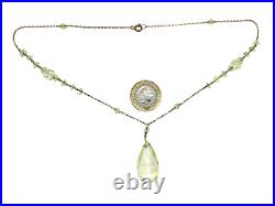 Antique Art Deco 1920's Costume Uranium Vaseline Glass Pendant Necklace