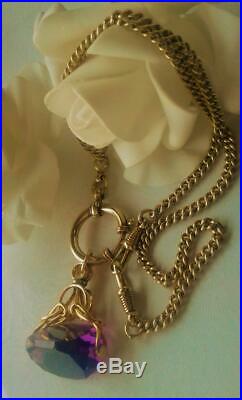 Antique Art Deco 1920's Gold Gf Amethyst Paste Swivel Fob Watch Chain Necklace