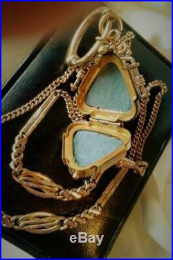 Antique Art Deco 1920's Gold Gf Carnelian Photo Locket Watch Chain Necklace
