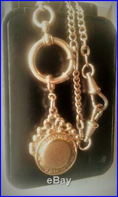 Antique Art Deco 1920's Gold Gf Garnet Paste Fob Ornate Watch Chain Necklace