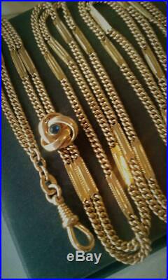 Antique Art Deco 1920's Gold Gf Sapphire Paste Stone Slide Watch Chain Necklace