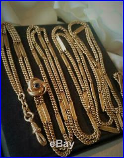 Antique Art Deco 1920's Gold Gf Sapphire Paste Stone Slide Watch Chain Necklace