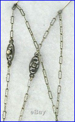 Antique Art Deco 1920's Lapis Blue Art Glass Marcasite Necklace 18.5 Inches Long