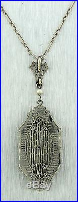 Antique Art Deco 1920s Filigree 14K Gold Diamond Sapphire Pearl Pendant Necklace