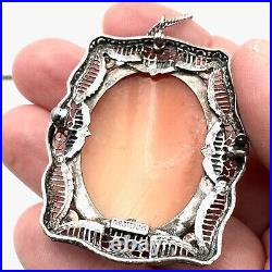 Antique Art Deco 1920s Womens Necklace Sterling Silver Cameo Pendant Vintage