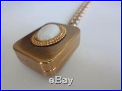 Antique Art Deco 20s Cabochon Milk Glass Music Box Necklace Pendant