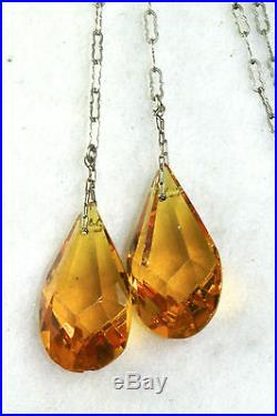 Antique Art Deco 21.25 Inch Amber Color Crystal Glass Dangly Lariat Necklace