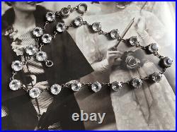 Antique Art Deco 30s Sterling Silver Rock Crystal Glass Riviere Necklace