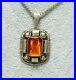 Antique Art Deco 835 Silver Natural Amber Geometric Neck Pendant Chain Necklace