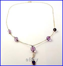 Antique Art Deco 9ct Yellow Gold Amethyst Negligee Pendant Drop Necklace