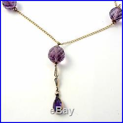 Antique Art Deco 9ct Yellow Gold Amethyst Negligee Pendant Drop Necklace