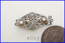 Antique Art Deco 9k White Gold Diamond & Pearl Geometric Necklace Clasp
