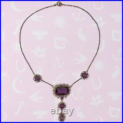 Antique Art Deco Amethyst Glass Paste Filigree Pendant Necklace