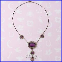 Antique Art Deco Amethyst Glass Paste Filigree Pendant Necklace