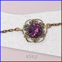 Antique Art Deco Amethyst Glass Paste Filigree Pendant Necklace