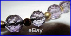 Antique Art Deco Amethyst Rock Crystal 10KT Clasp & Spacers Vtg Necklace 56 gr