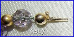 Antique Art Deco Amethyst Rock Crystal 10KT Clasp & Spacers Vtg Necklace 56 gr