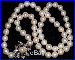 Antique Art Deco Art Nouveau White 750 18k Gold Sapphire Gemstone Pearl Necklace