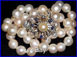 Antique Art Deco Art Nouveau White 750 18k Gold Sapphire Gemstone Pearl Necklace