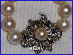 Antique Art Deco Art Nouveau White 750 18k Gold Sapphire Gemstone Pearl Necklace