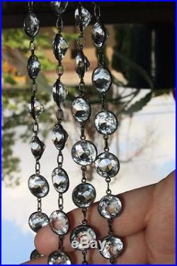 Antique Art Deco Bezel Set Genuine Rock Crystals Quartz Sterling Silver Necklace