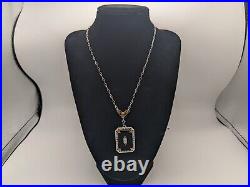 Antique Art Deco Black Camphor Glass Lavalier Necklace PSCo Rhodium Plated B