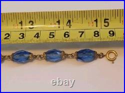 Antique Art Deco Blue Czech Glass Ornate Necklace