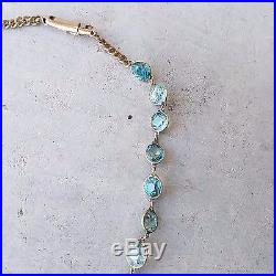 Antique Art Deco Blue Zircon Necklace Choker Strand Set into 9k Gold 16