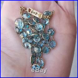 Antique Art Deco Blue Zircon Necklace Choker Strand Set into 9k Gold 16