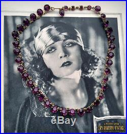 Antique Art Deco Bohemian Amethyst Paste Open Back Riviere Necklace Bridal Gift