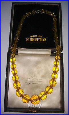 Antique Art Deco Bohemian Czech Manganese Cadmium Uranium Beads Necklace Yellow