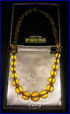 Antique Art Deco Bohemian Czech Manganese Cadmium Uranium Beads Necklace Yellow