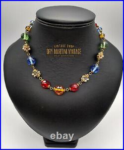 Antique Art Deco Bohemian Czech Tutti Frutti Glass Beads Enamel Necklace Gift