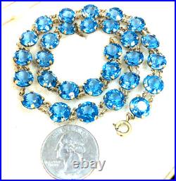 Antique Art Deco Bright Blue Czech Glass Open Back Prong Set Stones Necklace