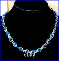Antique Art Deco Bright Blue Czech Glass Open Back Prong Set Stones Necklace