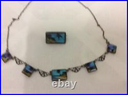 Antique Art Deco Butterfly Wing Tlm Necklace X Badge