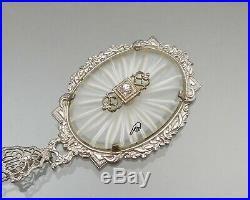 Antique Art Deco Camphor Glass Pendant Necklace Victorian Revival Silver Tone