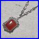 Antique Art Deco Carnelian Marcasite Signed Sterling Pendant Necklace